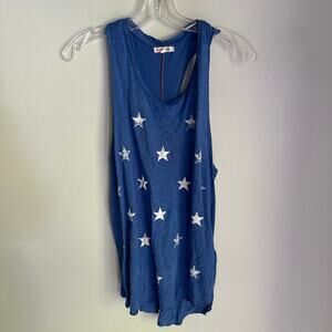 Sundry Size 2 Medium Blue with White Stars Distressed Vintage Racerback Tank Top